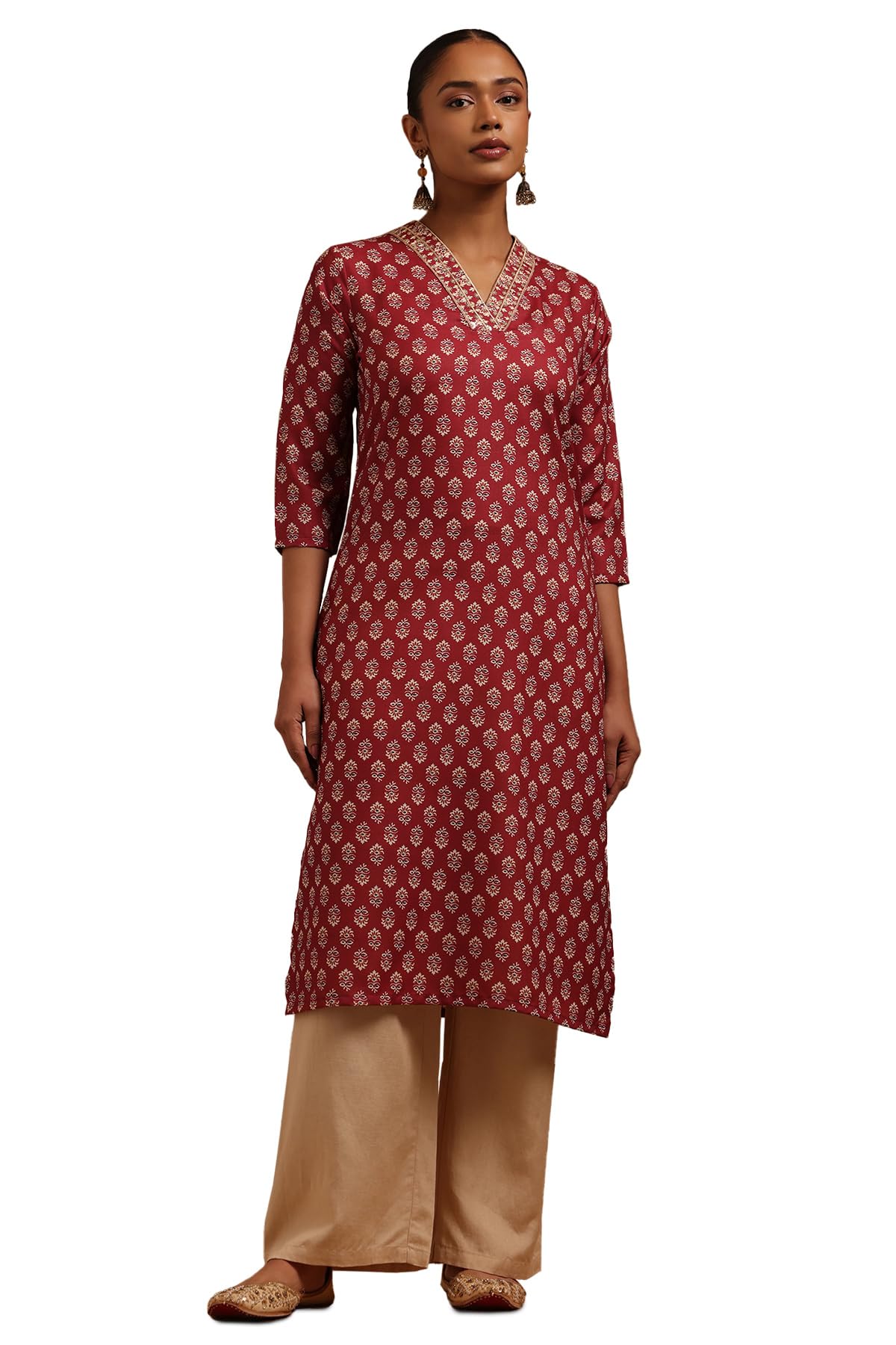 Soch Women Cotton Blend Floral Embroidered Kurta with Sequins