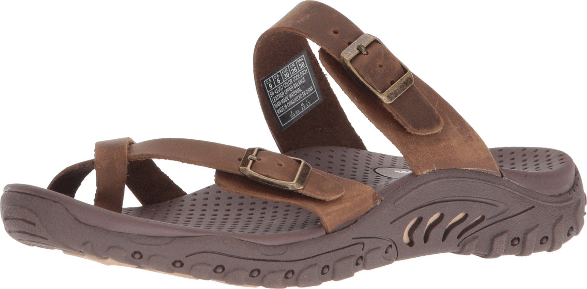 Skechers Women's Reggae-Carribean-Double Buckle Toe Thong Slide Sandal, Desert Crazyhorse, 6 M US