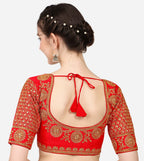 Vihu Fashion Womens Multicolor Heavy Hand Morpankh Sleeves Embroidery Thread Stone Work Phantom Silk Readymade Blouse for Saree
