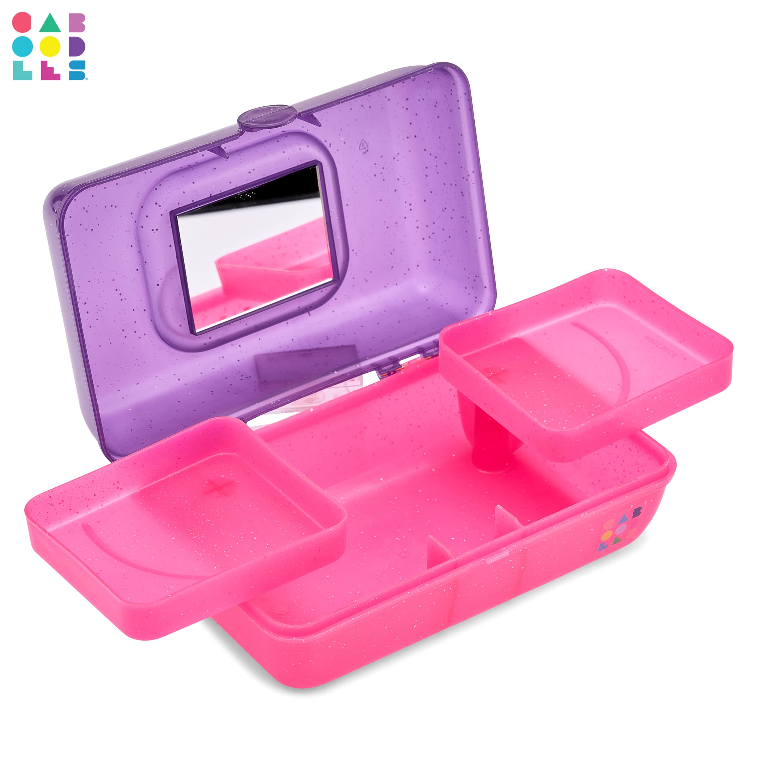 Caboodles Pretty in Petite Makeup Box, Two-Tone Purple Sparkle on Pink Sparkle, Hard Plastic Organizer Box, 2 Swivel Trays, Fash