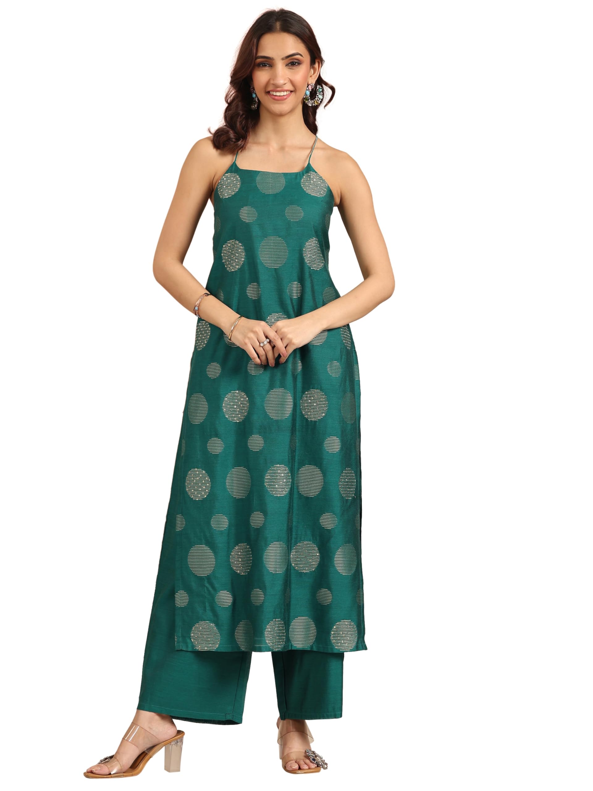Gerua By Libas Woven Design Silk Blend Straight Kurta With Palazzo