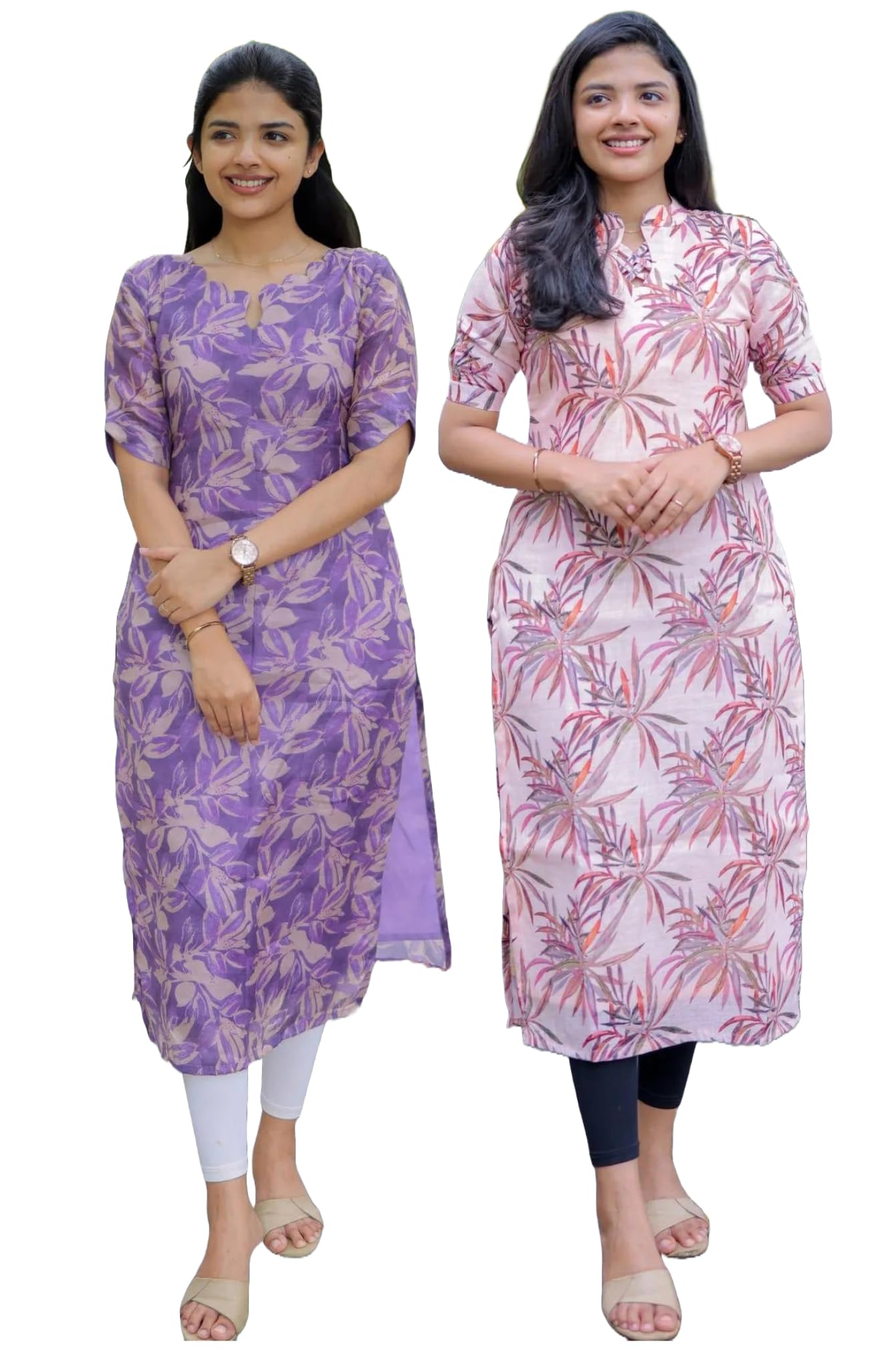 ANNI DESIGNER Chanderi Women s Kurta Viscose Straight Fit Printed Kurta 2 Pack, Multicolored, XL