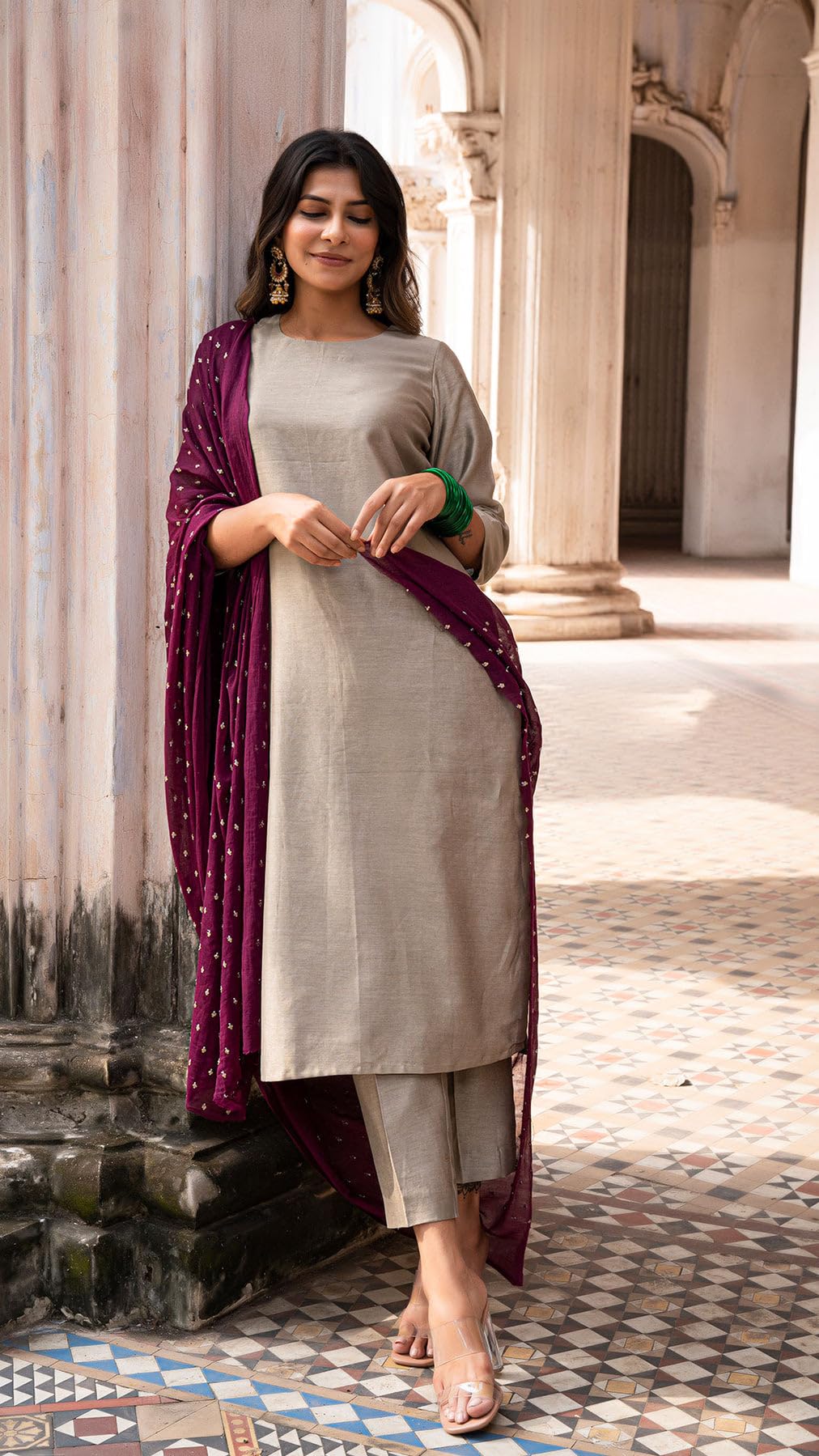 ANNI DESIGNER Womens Rayon Blend Straight Solid Kurta with Pant & Dupatta (BRIBITI Beige_XXL_Beige_XX-Large)