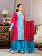 Aarika Girls Ethnic Wear Rani-Rama Colour Foil Print Rayon Kurti-8-15 Years (Kurti-Tr-K-859)