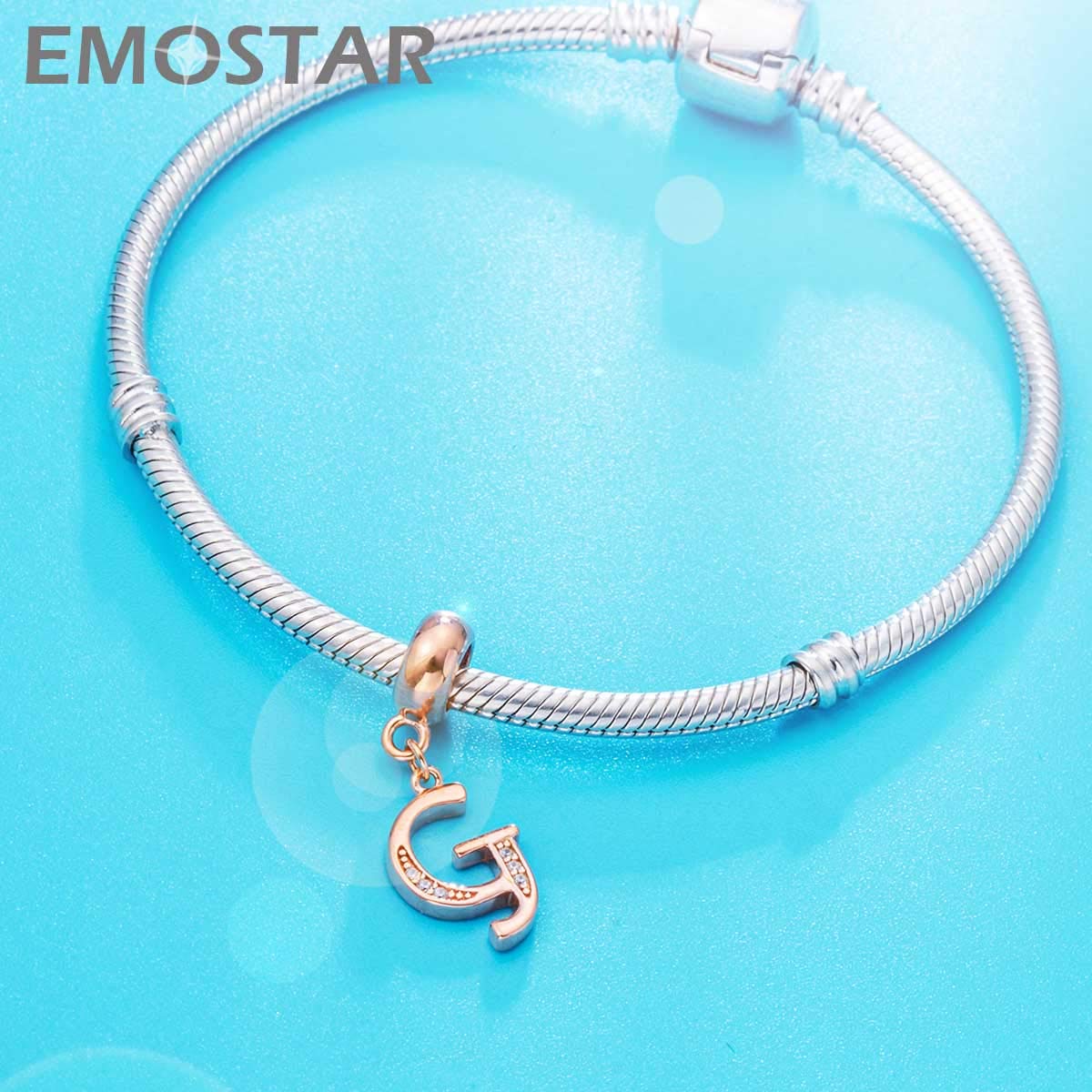 Letter G Charms Initial A-Z Alphabet Word Beads - Rose Gold Authentic 925 Sterling Silver Letra CZ Dangle, fits Pandora Style Br