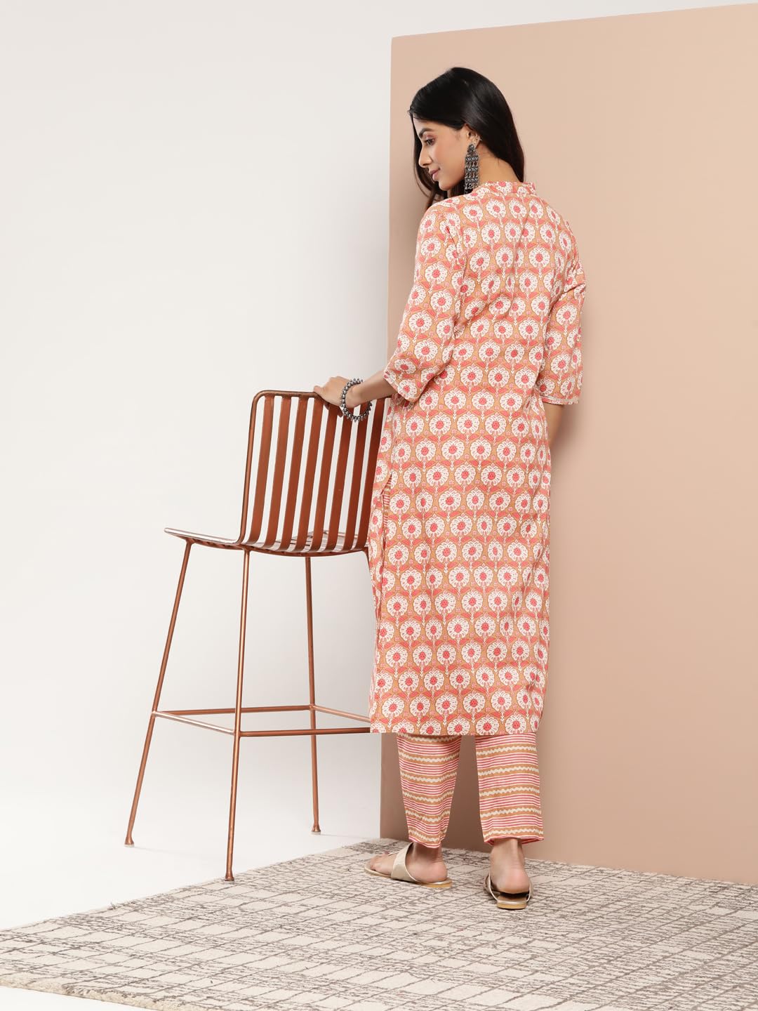 Libas Tan Printed Cotton Straight Kurta