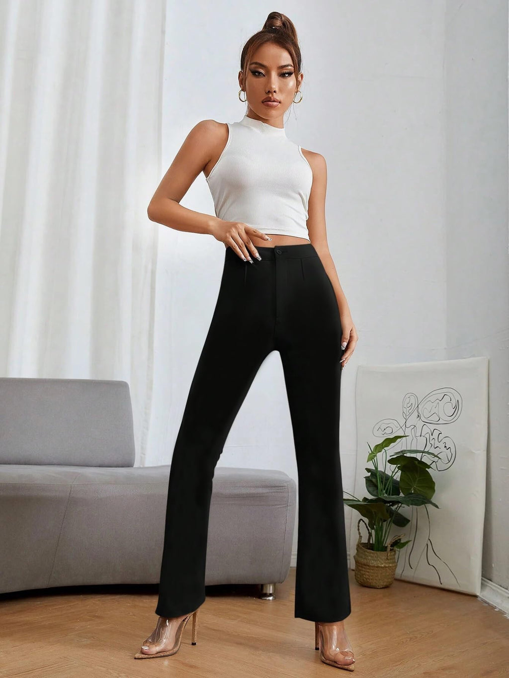 Toochki Women Spandex Black Pant Stretchable Slim Fit Trouser for Office School Formal Casual