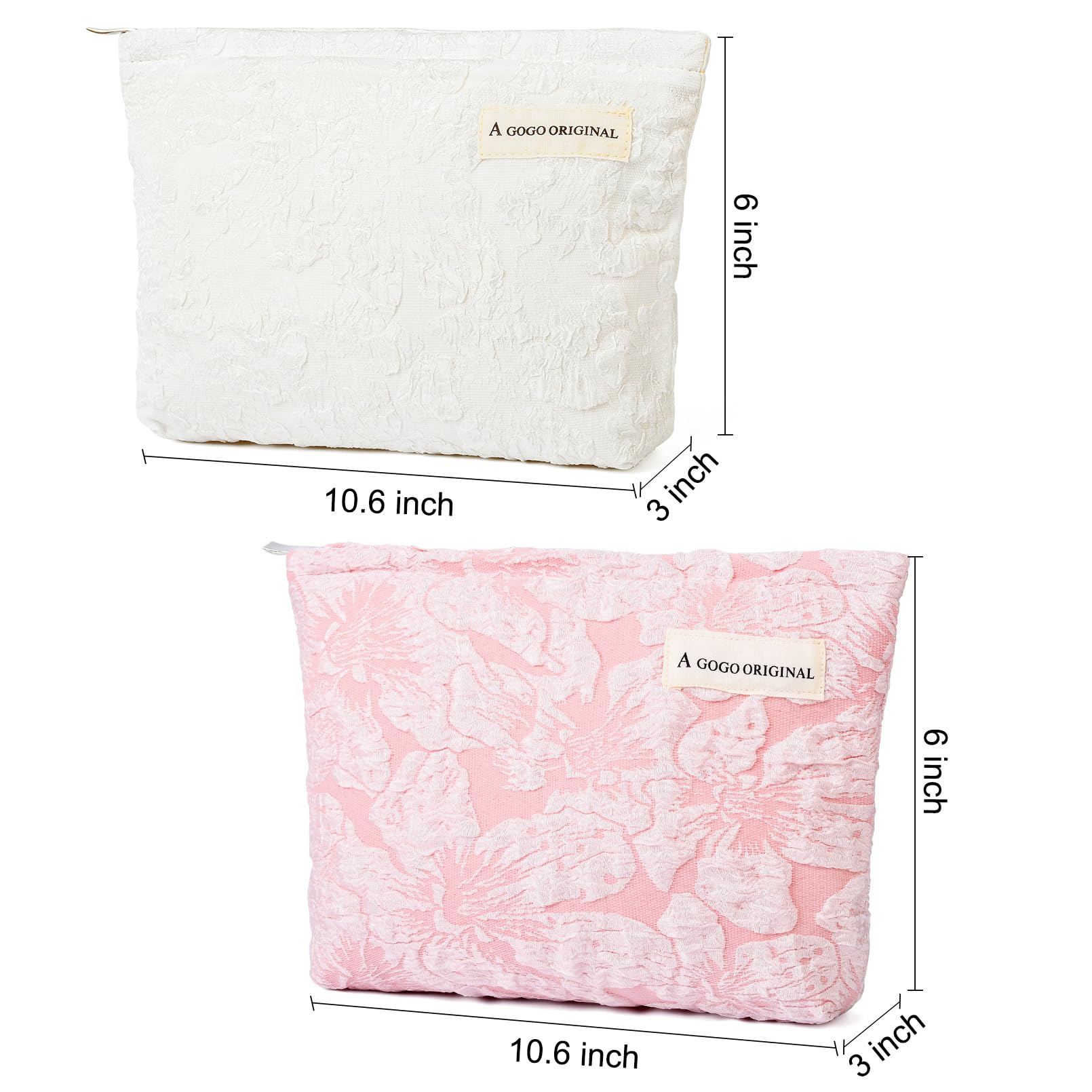 SOIDRAM 2 Pieces Flower Makeup Bag Large Floral Cosmetic Bag Capacity Canvas Travel Toiletry Bag Organizer Cute Makeup Brushes A