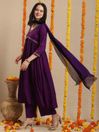 ANNI DESIGNER Women s Rayon Blend Kurta with Pants and Dupatta, Begani, 2XL