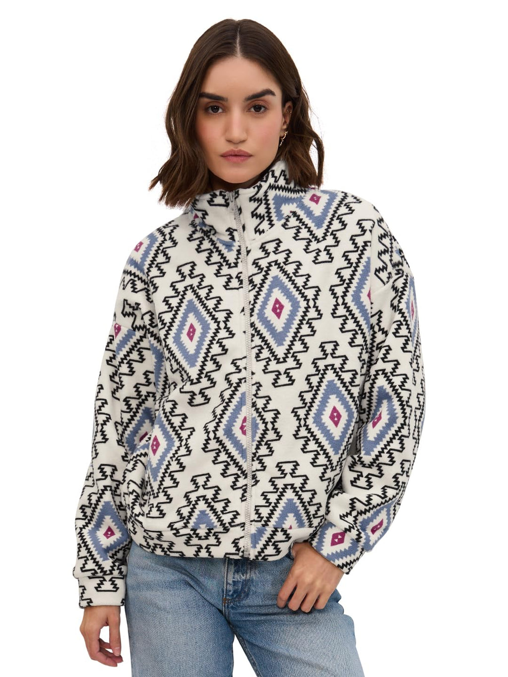 The Souled Store Polar Fleece: Wonder Women and Girls Long Sleeve Zipper Front Oversized Fit Cropped Jackets