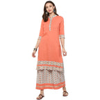 Idalia Women'S Peach Cotton Kurta With Printed Palazzo Pants