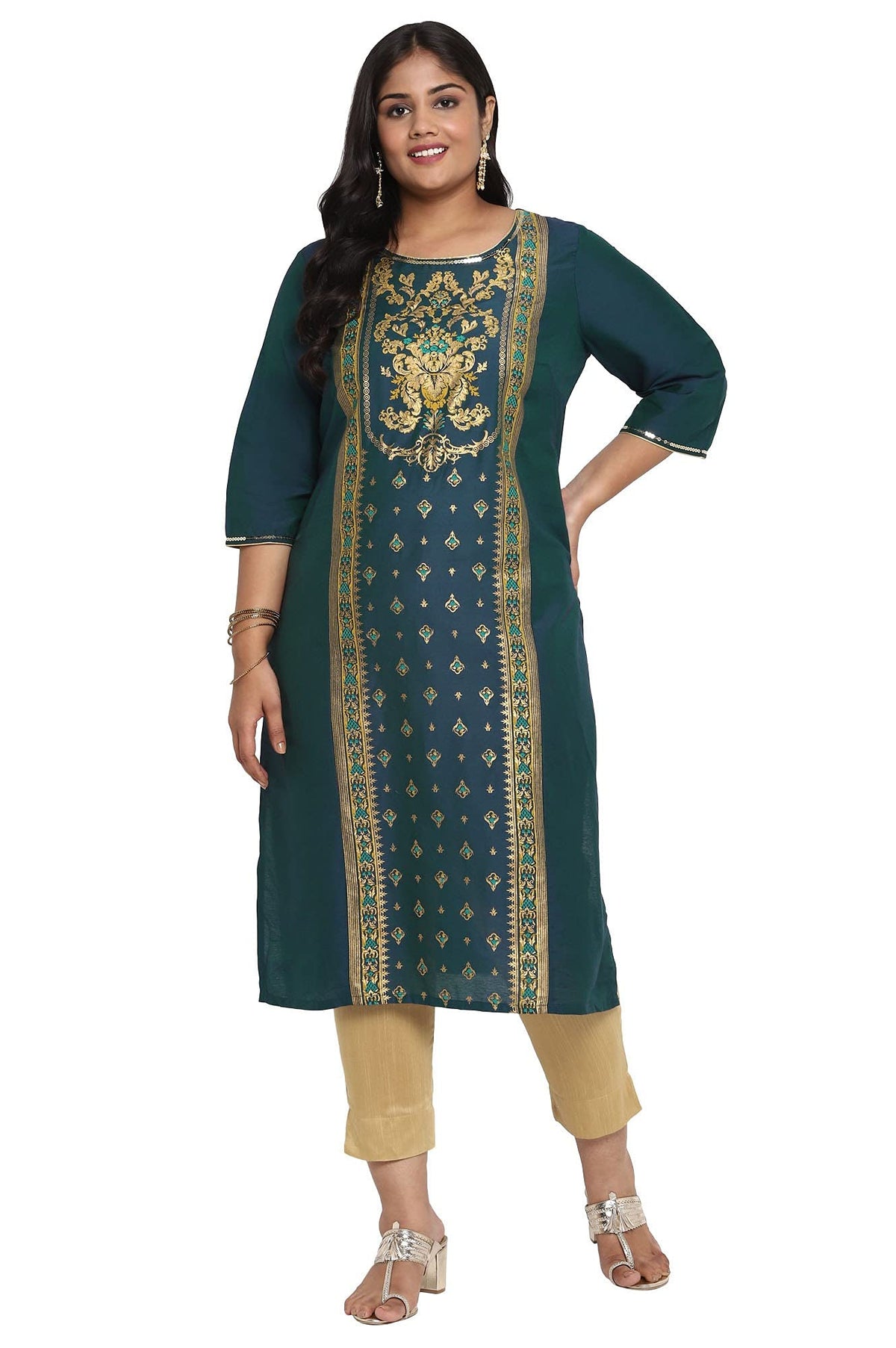 Aurelia WomenS Knee Length Kurta Dress (21Aua12386-503490-Green-Xs_Dark Green_Xs)