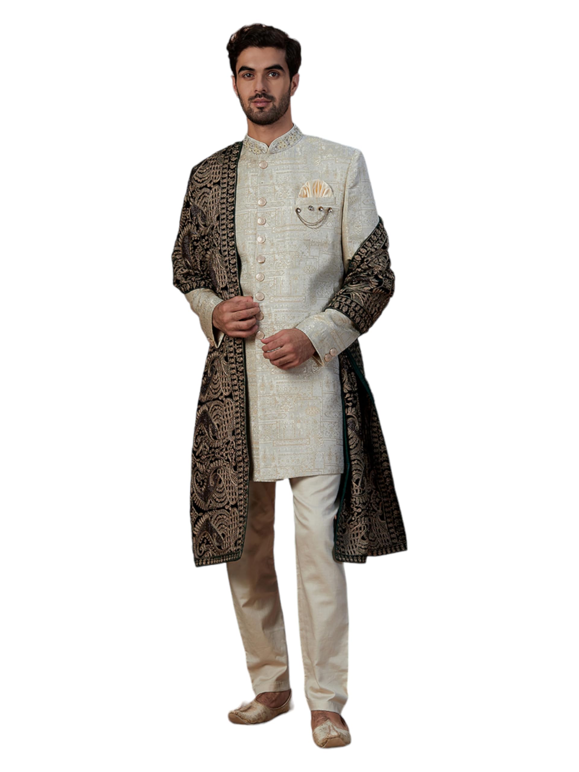Manyavar Dark Green Paisley Patterned Dupatta