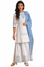 W For Woman Women'S Cotton Kurta, Sharara & Dupatta (23Fews19276-120843_Broken White