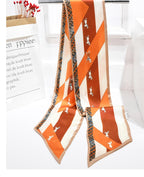 Clysoru Silk Neck Scarf Printed Scarves Head Women'S Fashion Oblique Angle Satin Scarfs For Bag Hair 59    X 5.9    (Orange red