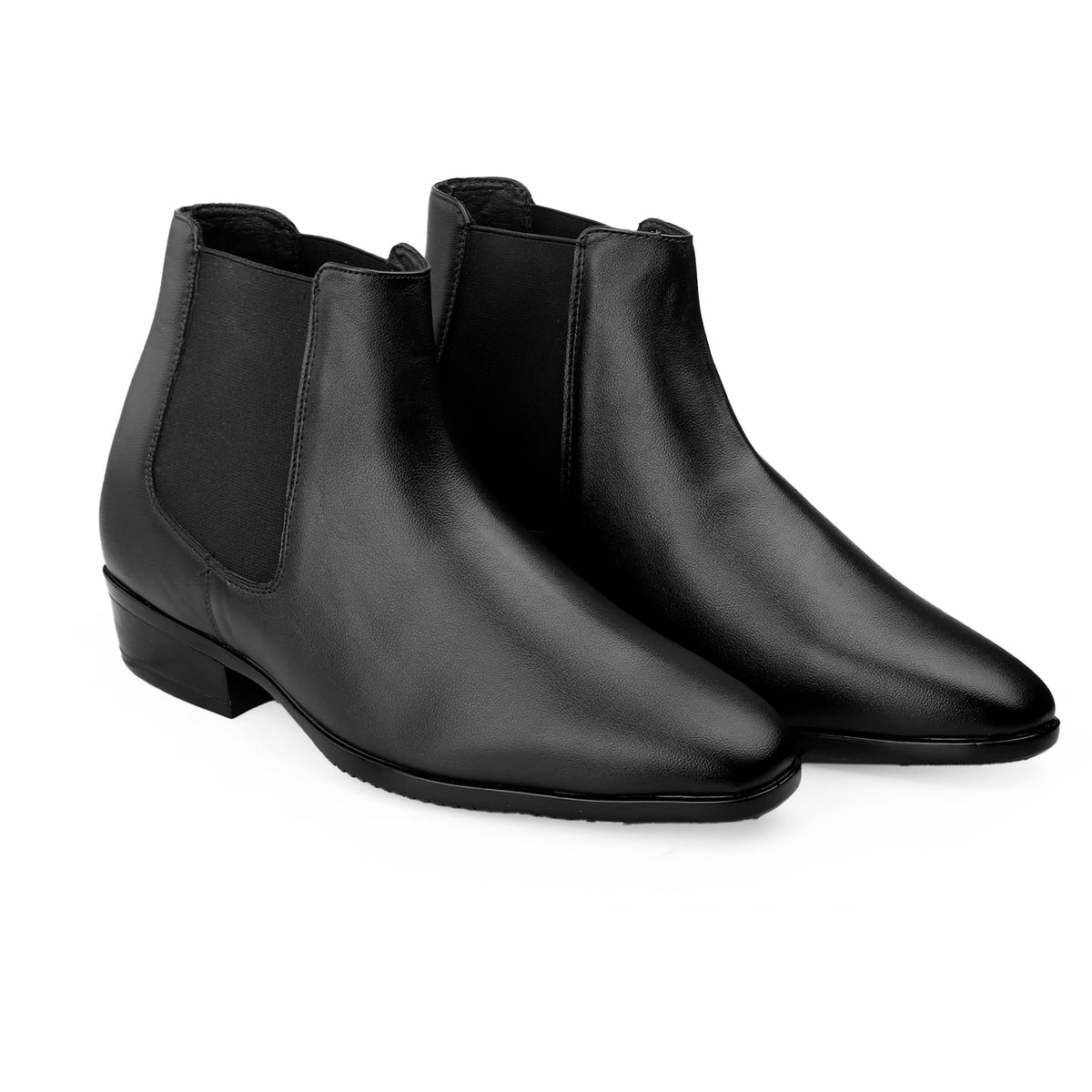 BXXY Mens 3.5 Inch Hidden Height Increasing Faux Leather Material with Black Casual Formal Chelsea Slipon Boot. 8 UK 8