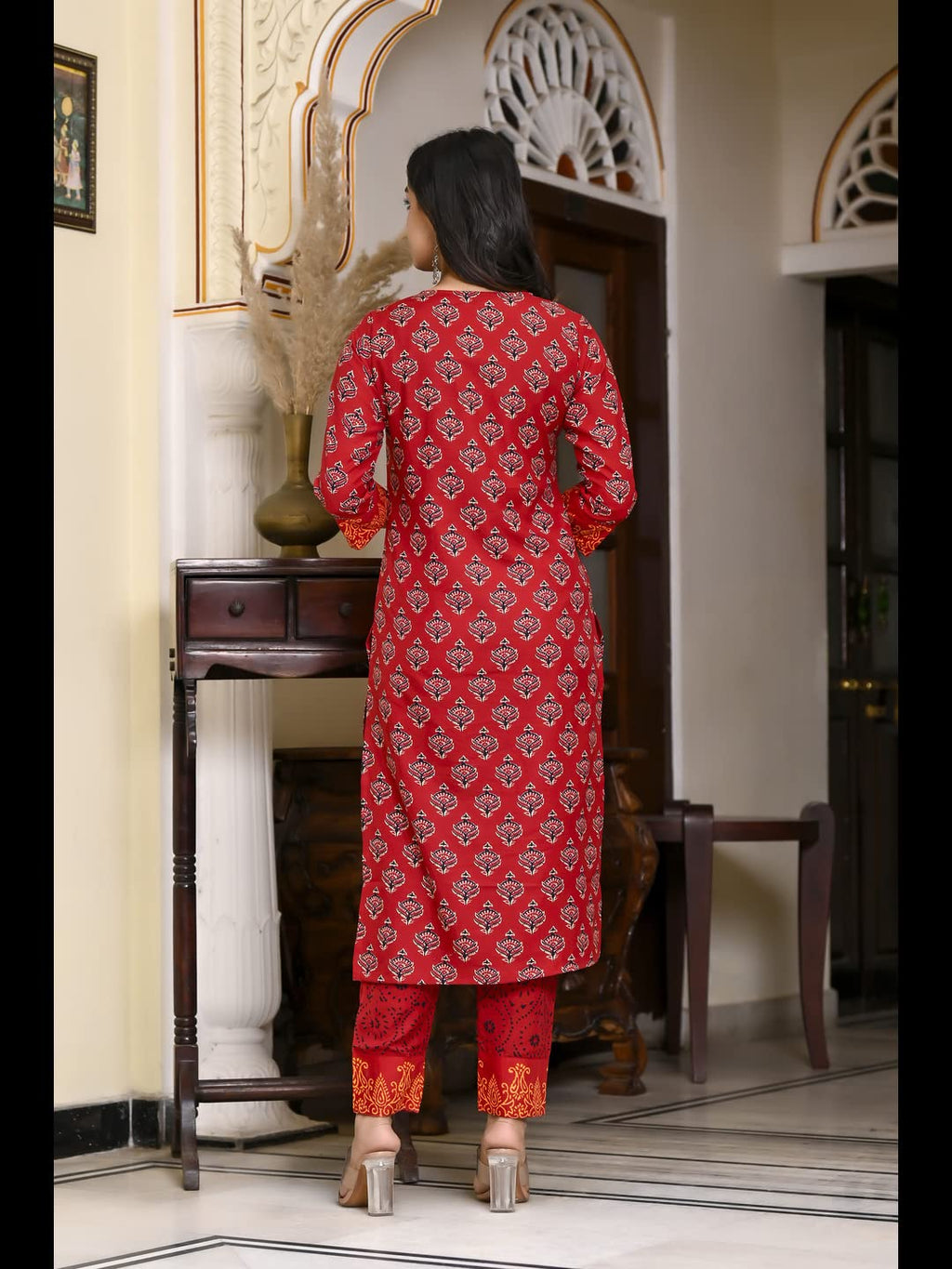 ANNI DESIGNER Womens Cotton Blend Floral Printed Straight Kurta with Pants & Dupatta (Shank-Maroon-CMD_M_Maroon_Medium)