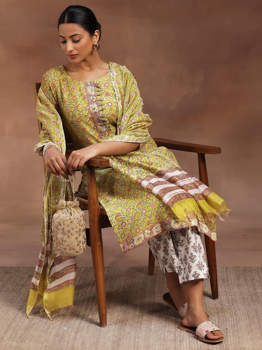 Libas WomenS Cotton Kurta Set (36665O_Yellow