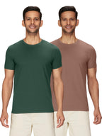 XYXX Mens Solid Regular Fit T-Shirt (XY_CR15_Tshirt_2_Pine Green+Brown Latte