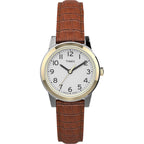Timex Women's Essex Avenue 25mm Watch - Two-Tone Case White Dial with Brown Leather Strap