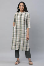 Aurelia Green Checked Cotton Regular Kurta for Women