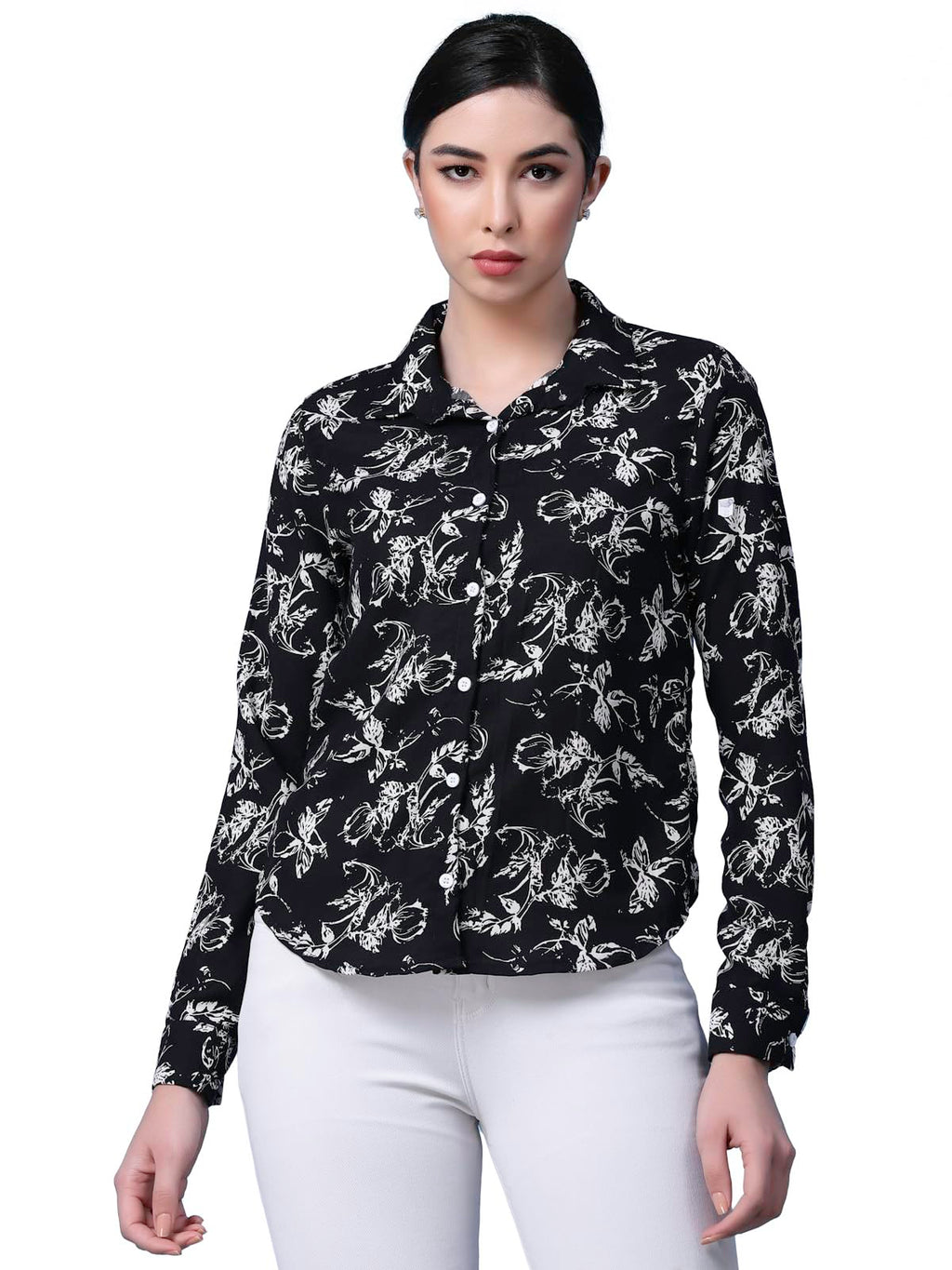 OOMPH! Shirts for Women, Floral Printed, Black