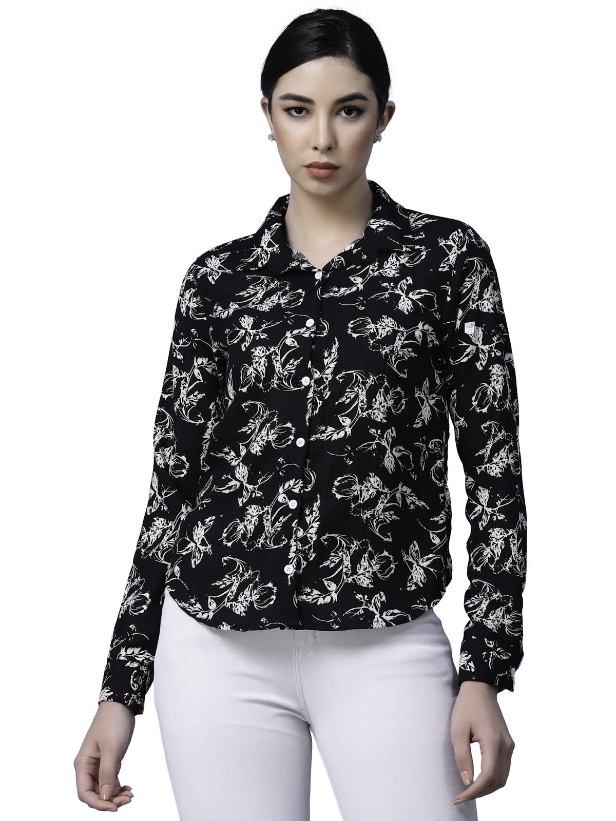 OOMPH! Shirts for Women, Floral Printed, Black