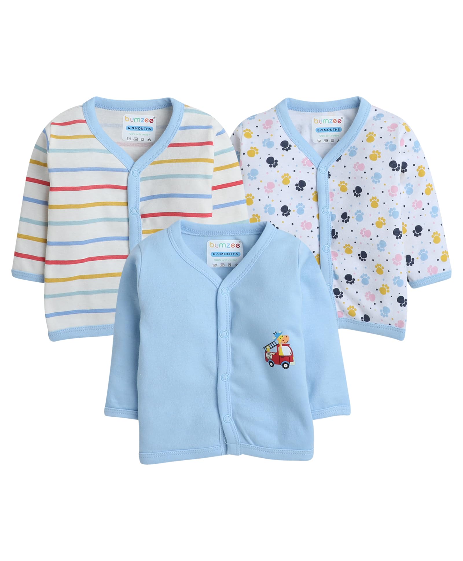 BUMZEE Blue & White Girls Full Sleeves Jablas Pack of 3 Age - 0-3 Months (Peb8281B-blu.wht)