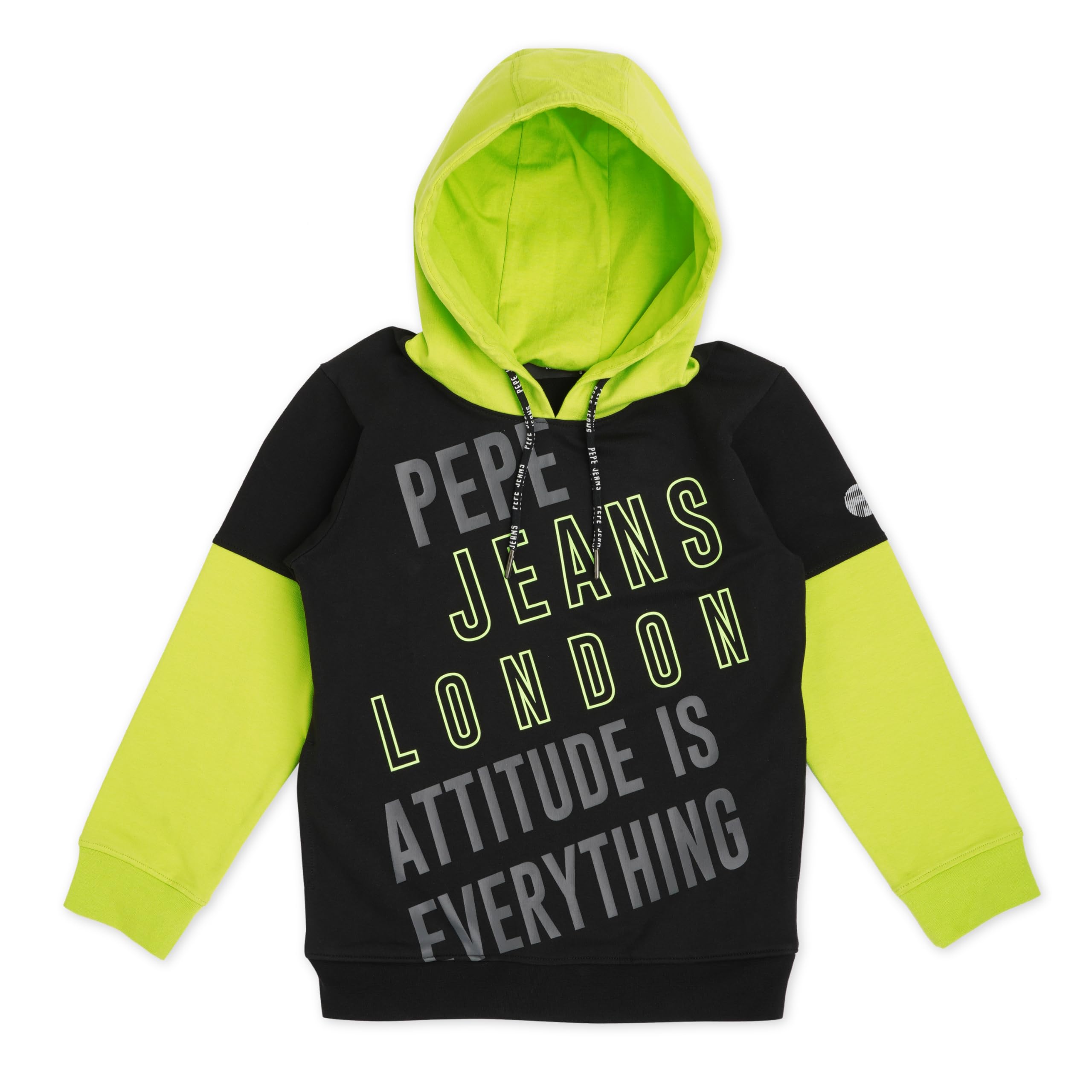 Pepe Jeans Boys Charle Jr Color Block Hoodie Sweatshirt, Neon Green,12