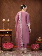 Stylum WomenS Embroidered Silk Blend Straight Kurta Pant Dupatta Set