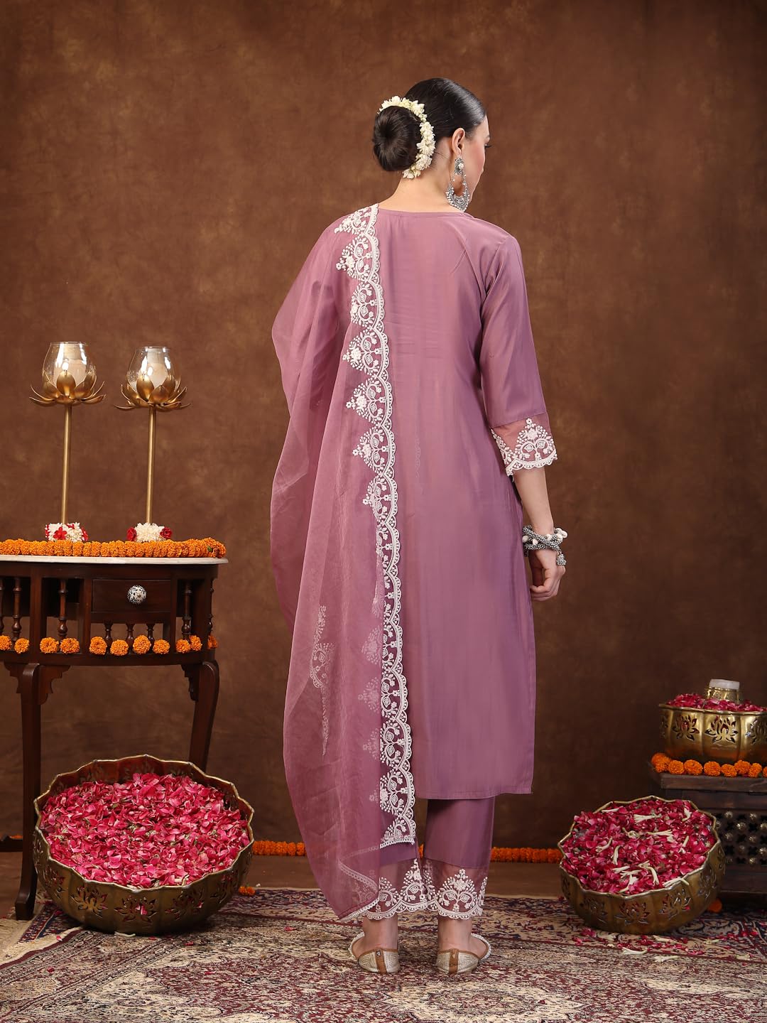 Stylum WomenS Embroidered Silk Blend Straight Kurta Pant Dupatta Set