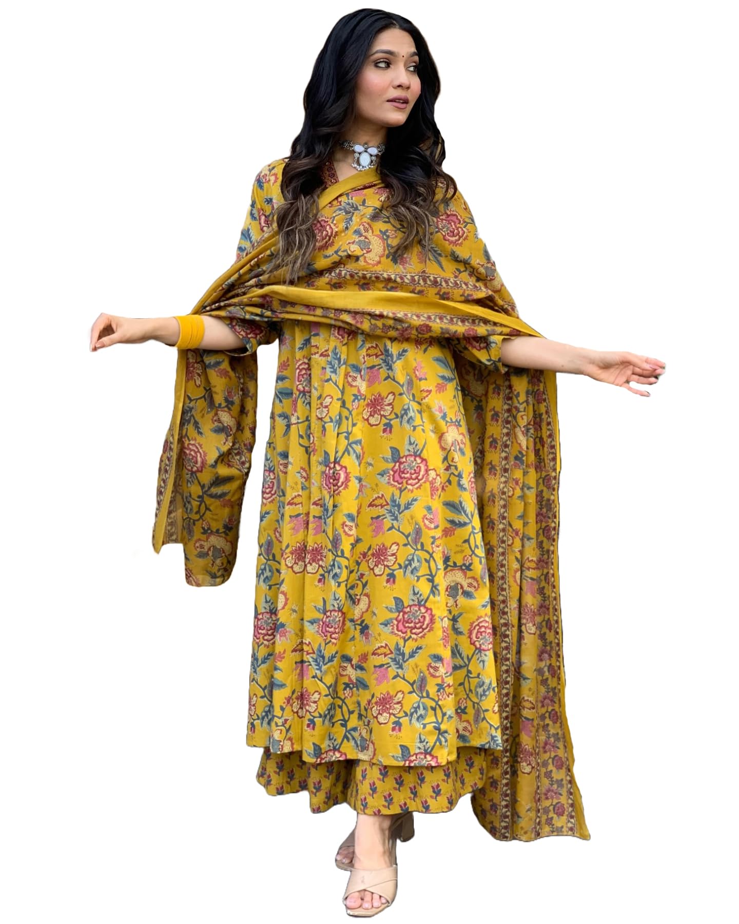 ANNI DESIGNER Women s Kurta with Palazzo and Dupatta, Yellow, XL