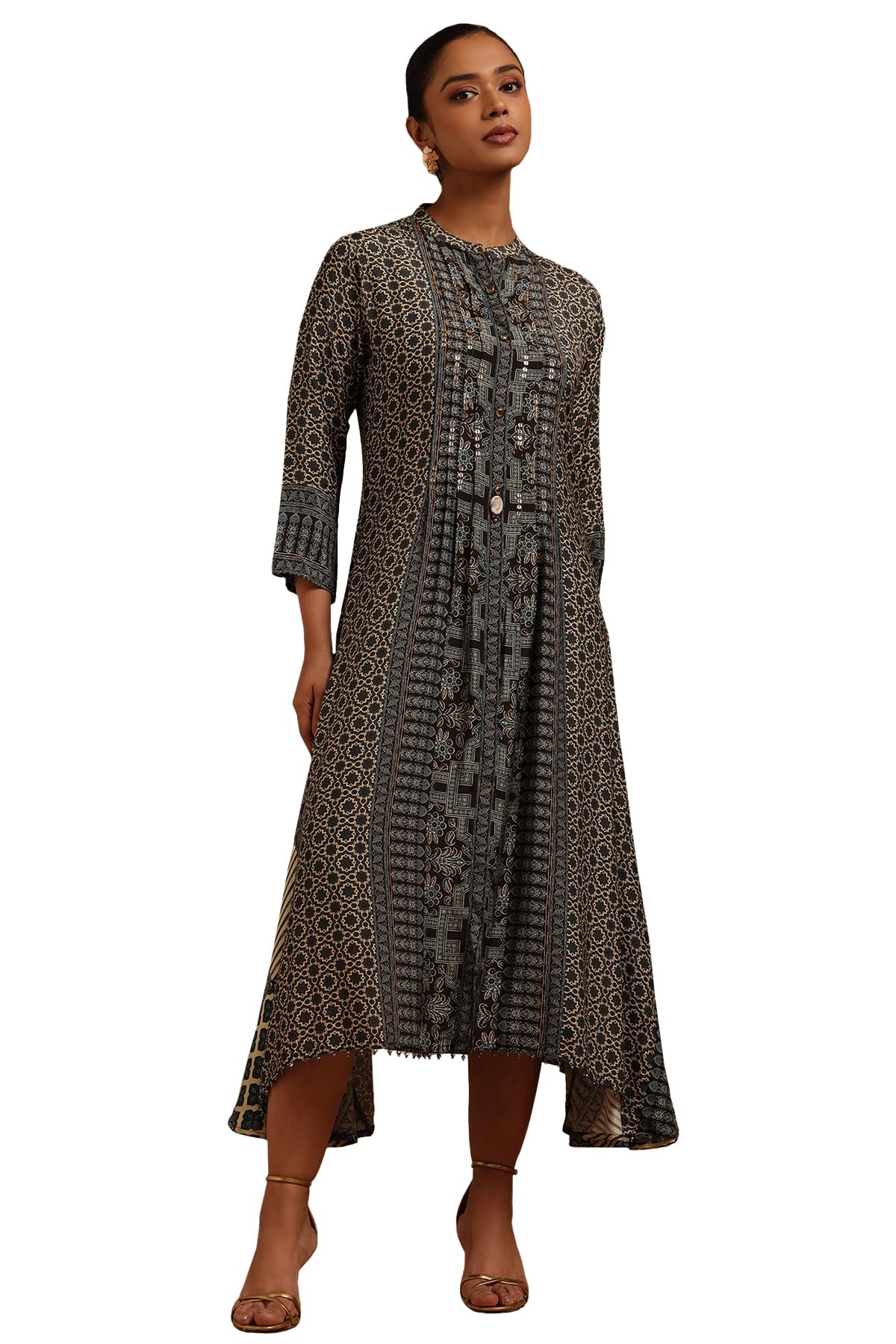 Soch Women Muslin Ethnic Motifs Hand Embroidered Dress with Sequins