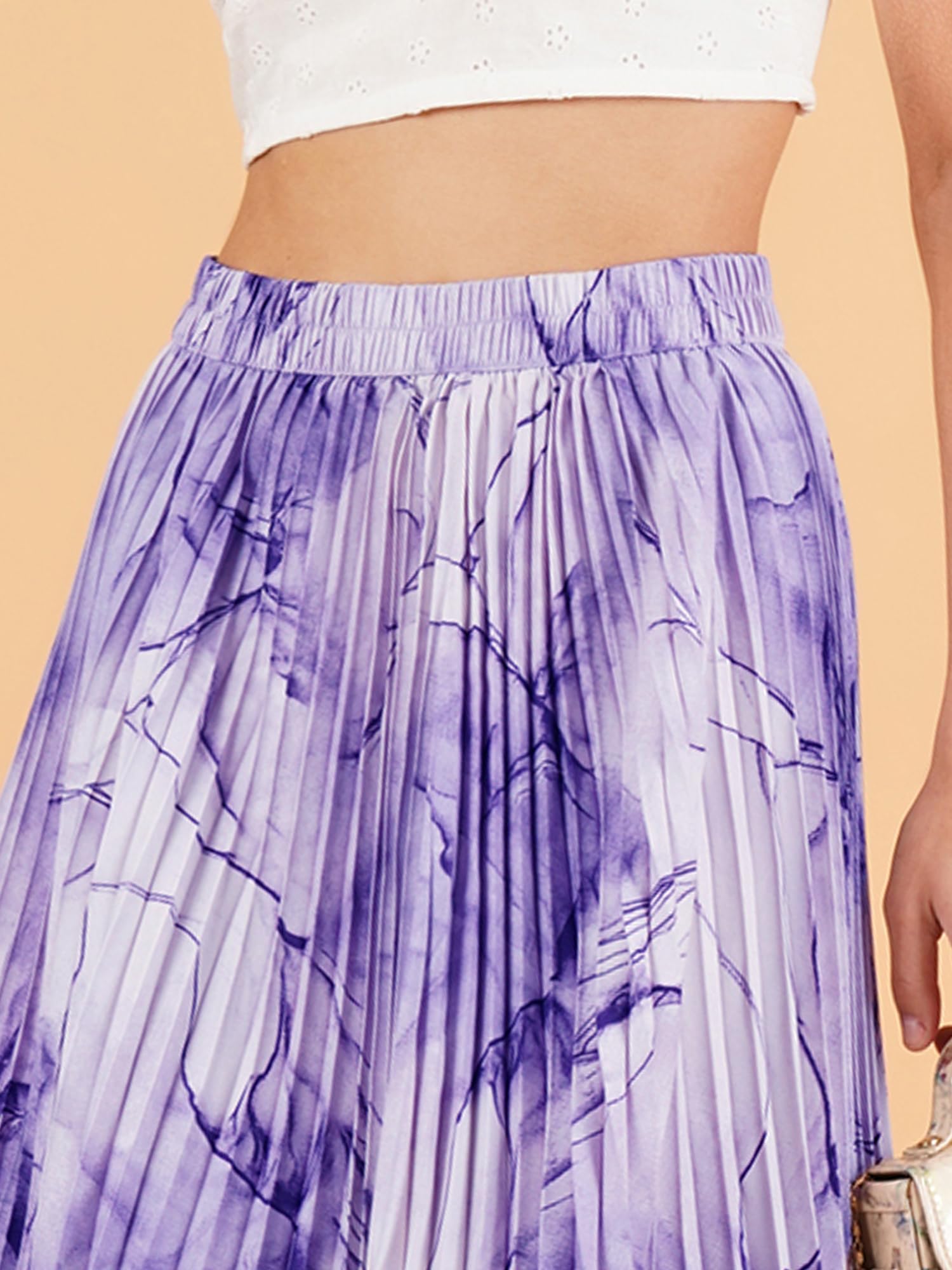 Kzully | Exquisite Marble Elegance A-Line Printed Midi Skirt For Women Purple