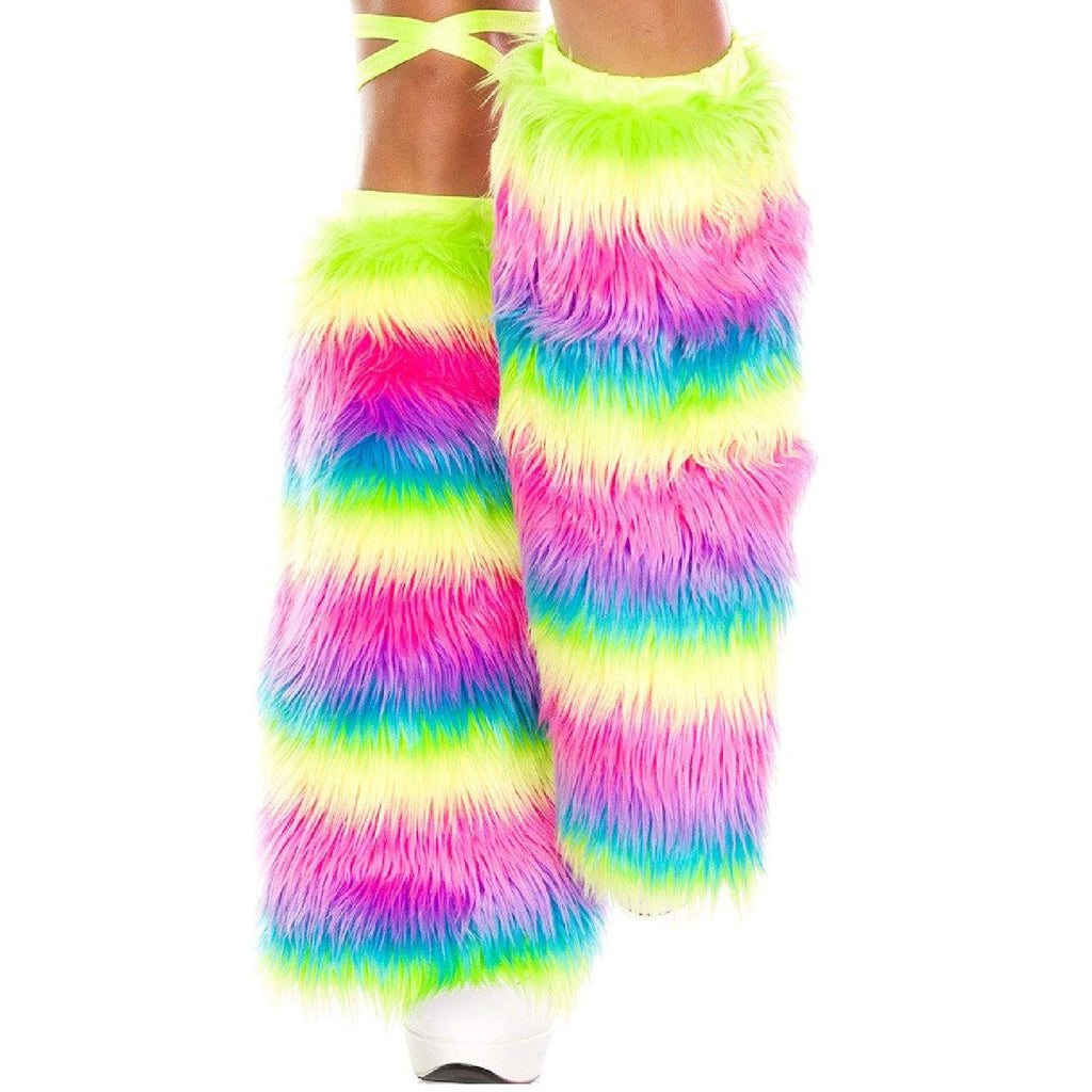 Music Legs 5541-RAINBOW Rainbow Faux Fur Leg Warmers  Rainbow