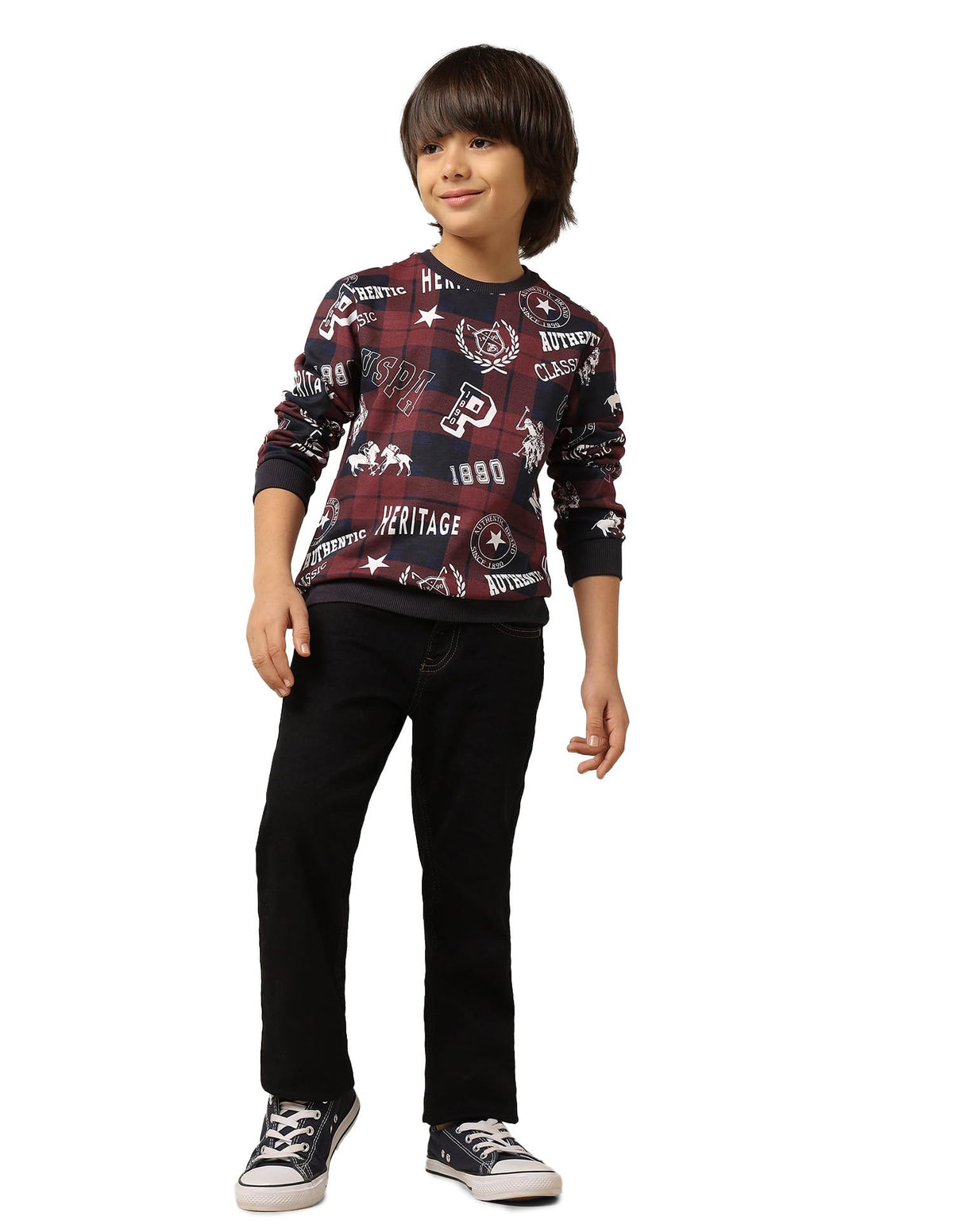 U.S. Polo Assn. Kids Regular fit Cotton Crew Neck Sweatshirts (UKSWS0295_Red_1314Y) 13-14
