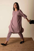 ANNI DESIGNER Womens Rayon Blend Straight Solid Kurta with Pant (Nanital Purple_S_Purple_Small)