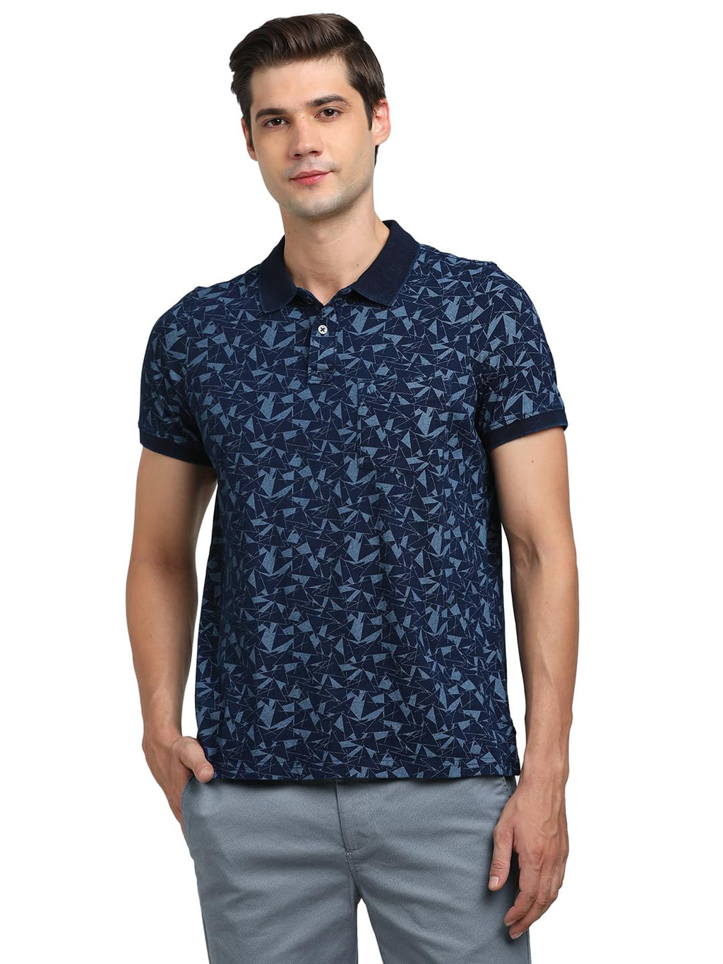 Turtle Men Knitted Slim Fit Blue Polo T-Shirt