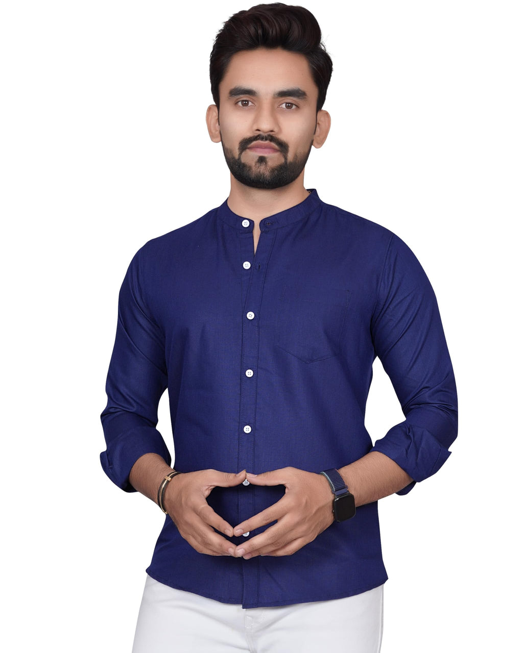 Besix MenS Regular Fit Solid Cotton Shirt | Chinese Collar | Casual | Plain | Branded | Mandarin Collar | Full Sleeve | Summer 