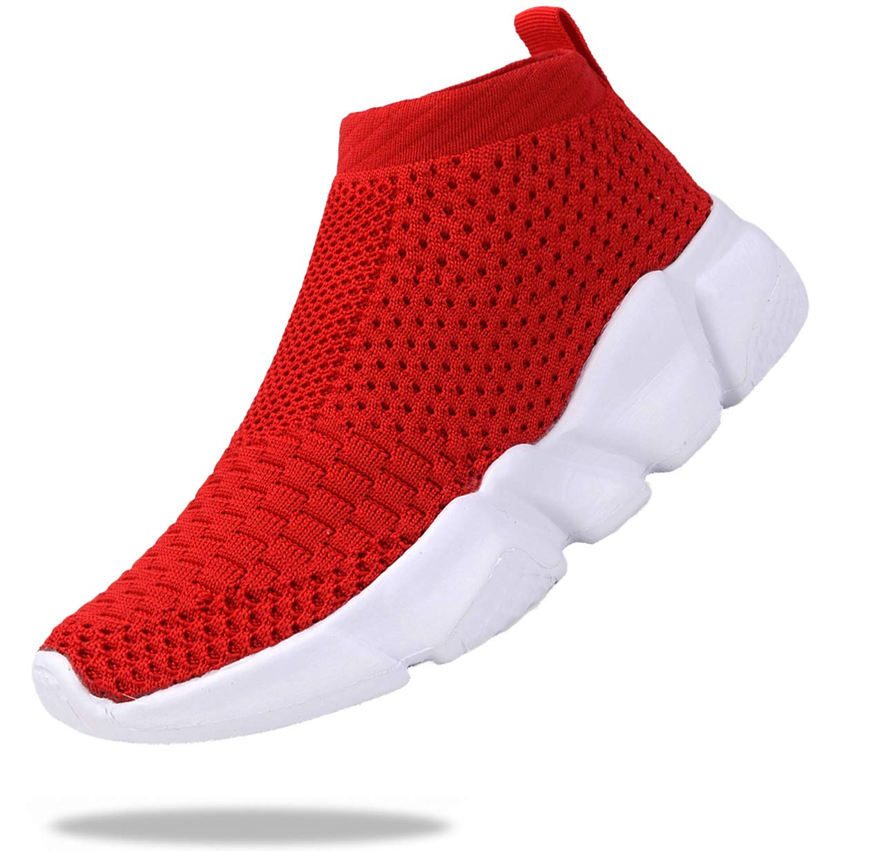 Santiro girls Shoes Kids Tennis Shoes Lightweight Slip On Sneakers Knit Sock Breathable Athletic Walking casual Shoes Red 65 M U