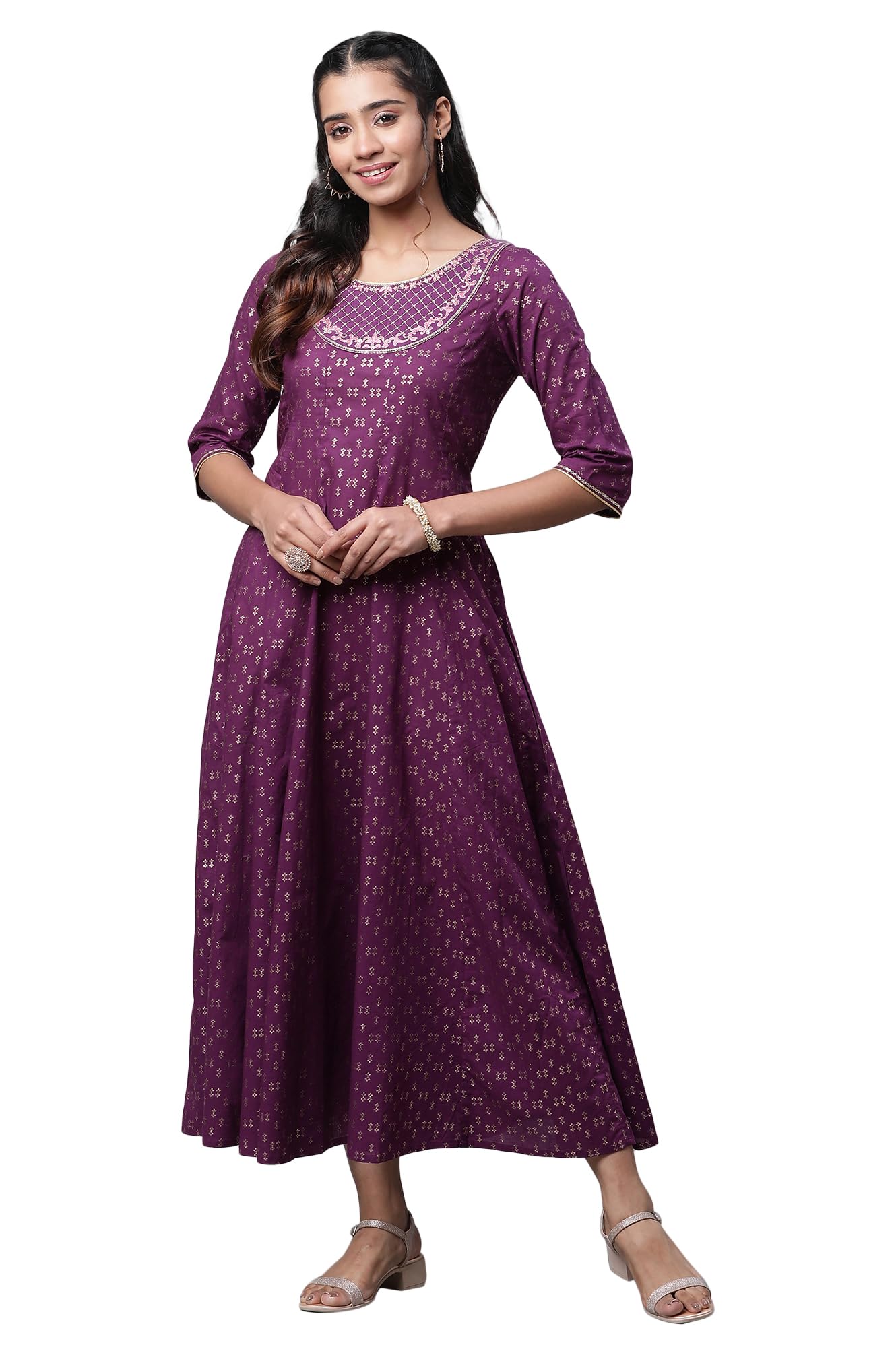 Aurelia Purple Embroidered Cotton Anarkali Kurta With Thread Work