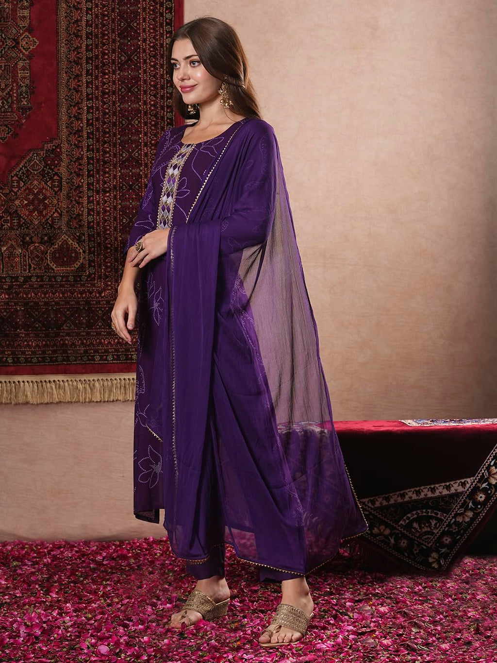 ANNI DESIGNER Womens Cotton Blend Straight Printed Kurta with Pant & Dupatta (MANINI BEGANI-VKS01_XXL_Begani_XX-Large)
