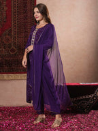 ANNI DESIGNER Womens Cotton Blend Straight Printed Kurta with Pant & Dupatta (MANINI BEGANI-VKS01_XXL_Begani_XX-Large)