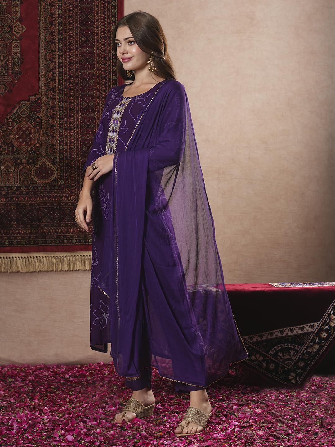 ANNI DESIGNER Womens Cotton Blend Straight Printed Kurta with Pant & Dupatta (MANINI BEGANI-VKS01_XXL_Begani_XX-Large)