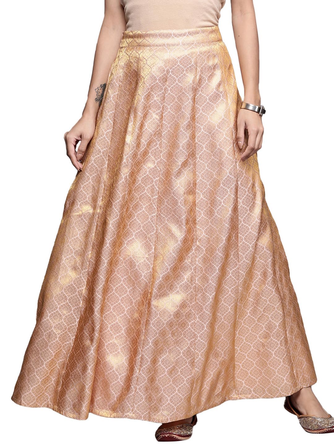 Libas Womens Self Design Silk Blend Skirt For Women Pink