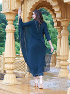 Gosriki Women'S Cotton Blend Embroidered Straight Kurta With Pant & Dupatta (Bgm)