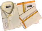 PRAKASAM COTTON mens Cotton wedding Set- Pure cotton Full sleeve Cream Shirt + A pure Cotton Flexi size Stitched Pocket Dhotie +