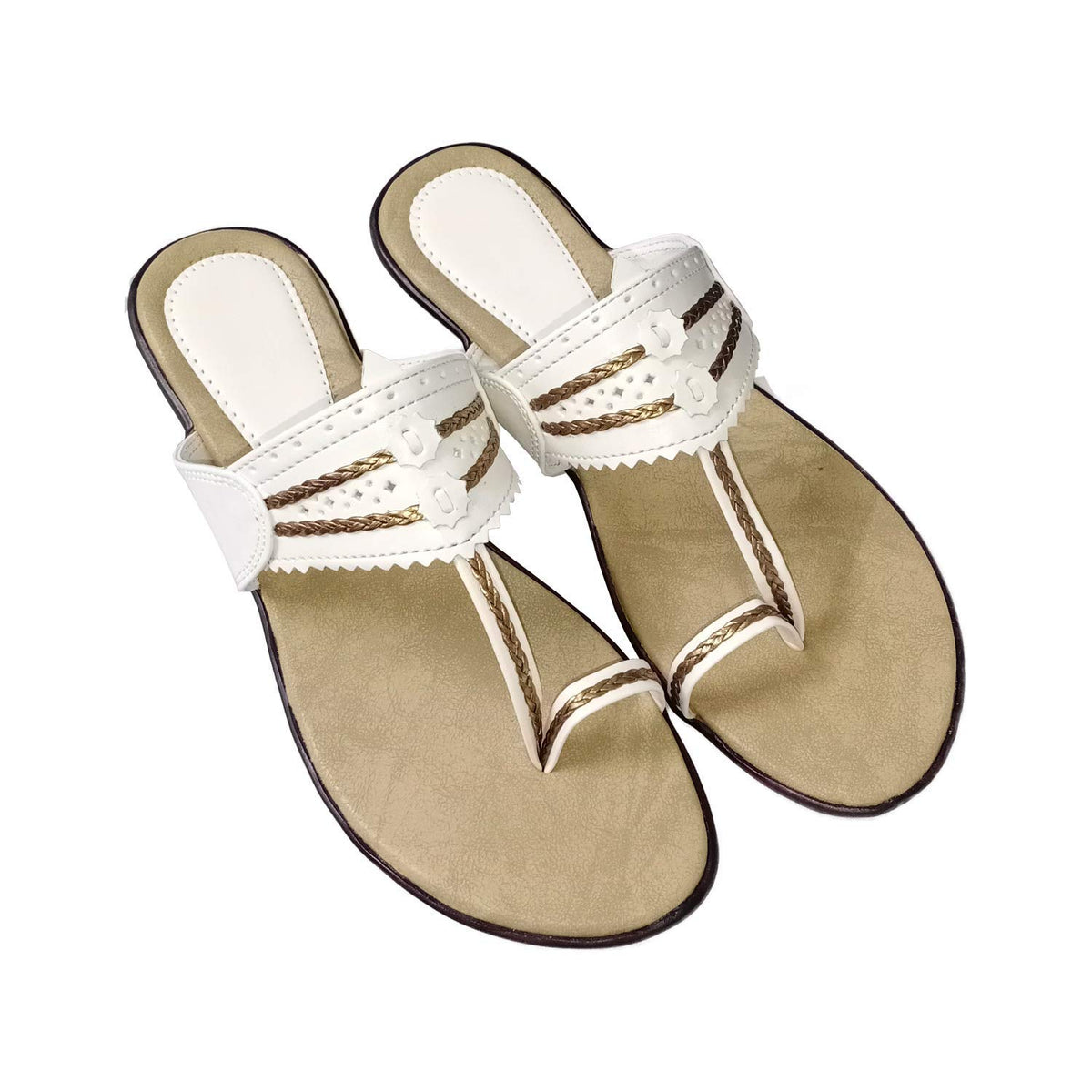 saanvishubh Synthetic Faux Kohlapuri Chappal for Women (EURO39, White) 6