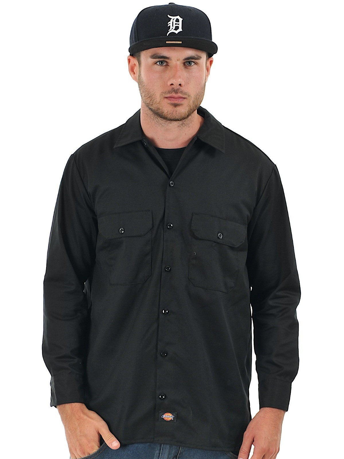 Unisex Long-Sleeve Work Shirt - NAVY - S(D0102H7ZgXX)