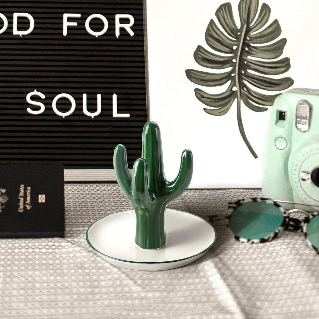 PUDDING CABIN Cactus Ring Holder for Jewelry Green Aesthetic Decor, Cactus Gifts for Women Mom Her Girls Friends Sister Birthday
